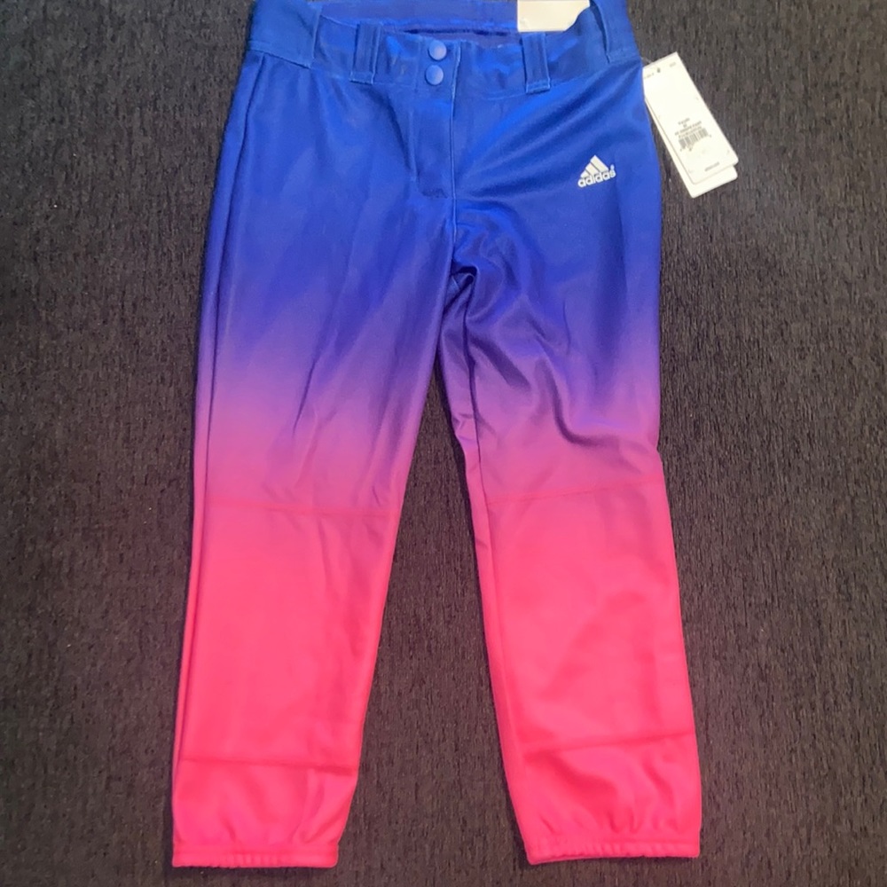 Girls Adidas Softball pants. Blue, pink and purple